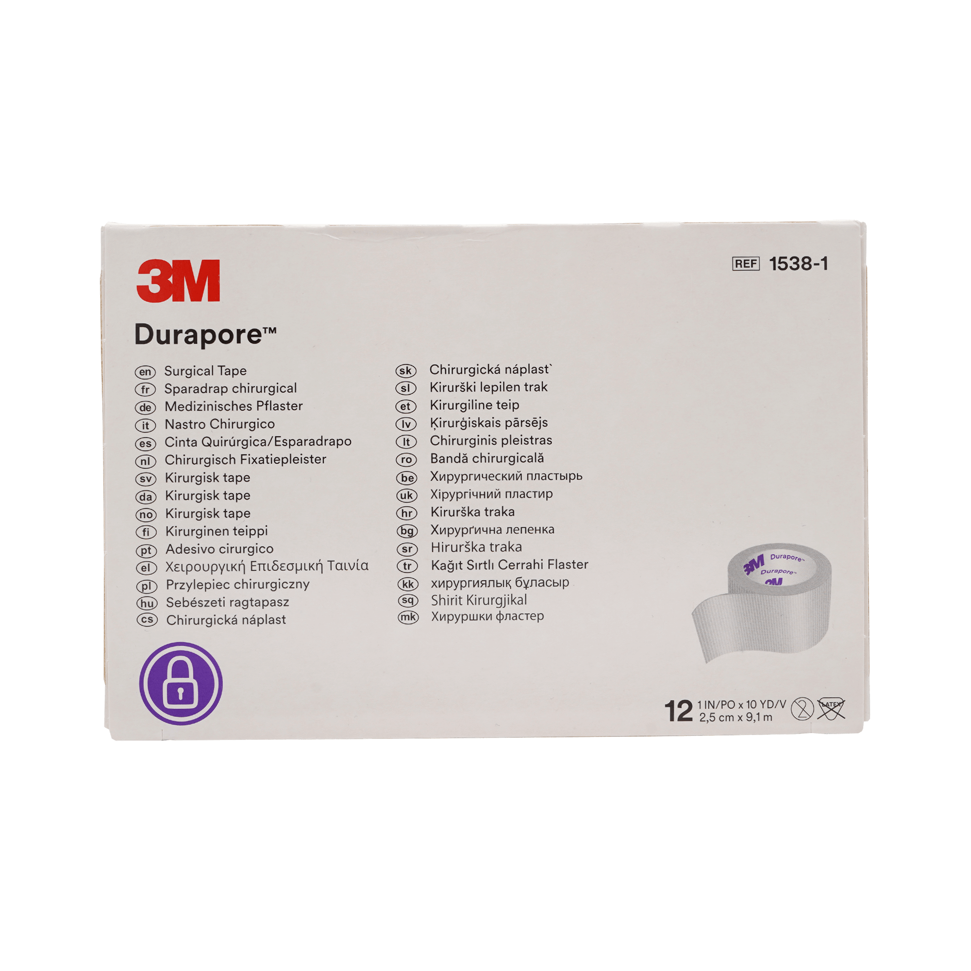 Durapore Medizinisches Pflaster 2,5 cm x 9,1 m Rolle (12 Stk.)